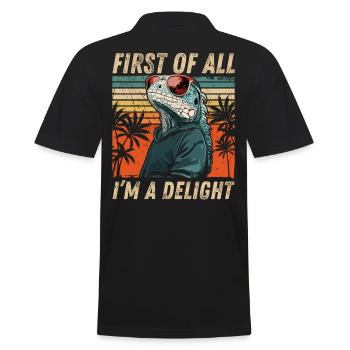 Sarcastic Iguana - Casual Tropical Style - Men's Polo Shirt - black - Back - Kai (181cm)