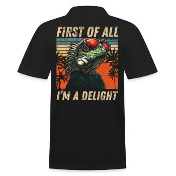 Colorful Iguana - Tropics Vintage Style - Men's Polo Shirt - black - Back - Kai (181cm)