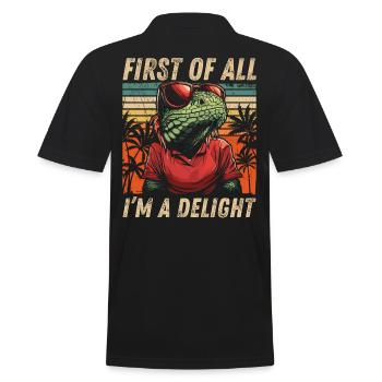 Cheeky Iguana - Vintage Palm Tree Look - Men's Polo Shirt - black - Back - Kai (181cm)