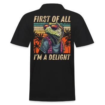 Tropical Iguana - Retro Sunset Art - Men's Polo Shirt - black - Back - Kai (181cm)