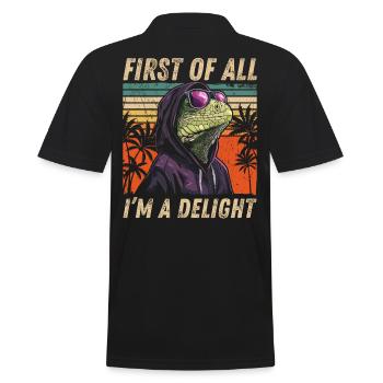 Sarcastic Iguana - Colorful Tropical Style - Men's Polo Shirt - black - Back - Kai (181cm)