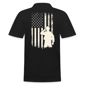 Soldier Salutes Flag – Veterans Day and 4th of July - Men's Polo Shirt - black - Back - Kai (181cm)