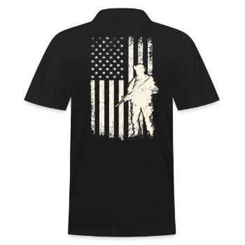 USA Soldier and Flag – Veterans Day and 4th of July - Men's Polo Shirt - black - Back - Kai (181cm)