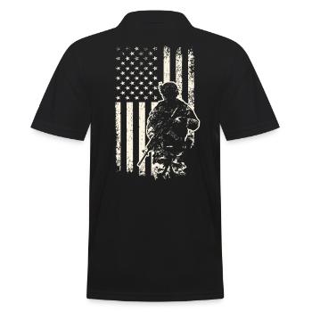 USA Soldier and Flag – 4th of July Veterans Day - Men's Polo Shirt - black - Back - Kai (181cm)
