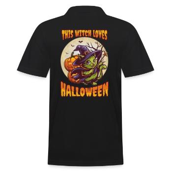 Cute Witch Cat Halloween Outfit Women - Men's Polo Shirt - black - Back - Kai (181cm)