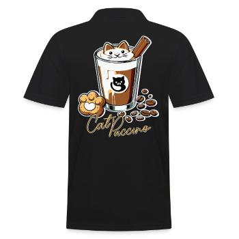 Catpuccino - Kaffee Liebhaber Outfit für Herbst - Männer Poloshirt - Schwarz - Hinten - Kai (181cm)