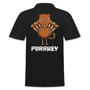Purrkey - Lustiges Katzen Truthahn Outfit - Männer Poloshirt - Schwarz - Hinten - Kai (181cm)