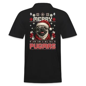 Ugly Christmas Merry Pugmas Mops Partner - Männer Poloshirt - Schwarz - Hinten - Kai (181cm)