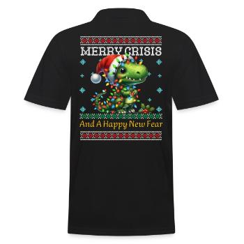 Ugly Christmas Dino Weihnachten Merry Crisis - Männer Poloshirt - Schwarz - Hinten - Kai (181cm)