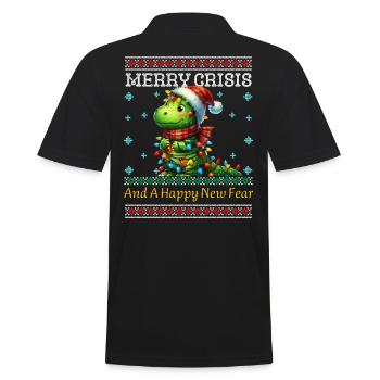 Merry Crisis Dino Weihnachten Ugly Christmas - Männer Poloshirt - Schwarz - Hinten - Kai (181cm)
