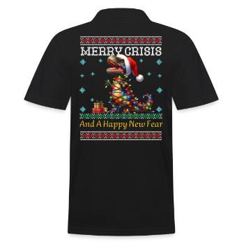 Merry Crisis Ugly Christmas Dino Weihnachten - Männer Poloshirt - Schwarz - Hinten - Kai (181cm)