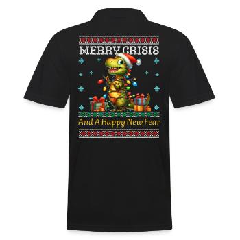Dino Weihnachten Merry Crisis Ugly Christmas - Männer Poloshirt - Schwarz - Hinten - Kai (181cm)