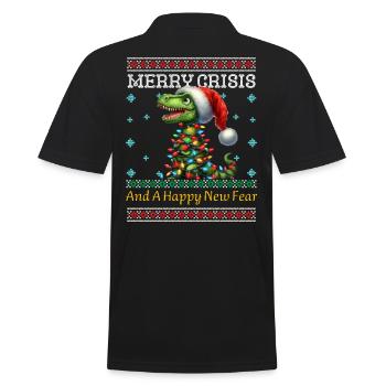 Weihnachten T-Rex Merry Crisis Ugly Christmas - Männer Poloshirt - Schwarz - Hinten - Kai (181cm)