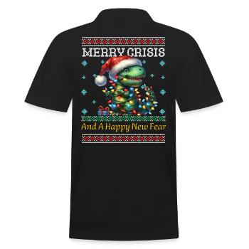 Dino Merry Crisis Ugly Christmas Weihnachten - Männer Poloshirt - Schwarz - Hinten - Kai (181cm)