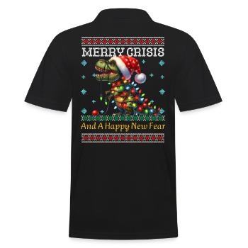 T-Rex Merry Crisis Weihnachten Ugly Christmas - Männer Poloshirt - Schwarz - Hinten - Kai (181cm)