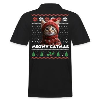 Meowy Catmas Weihnachten Partnerlook - Katzenfans - Männer Poloshirt - Schwarz - Hinten - Kai (181cm)