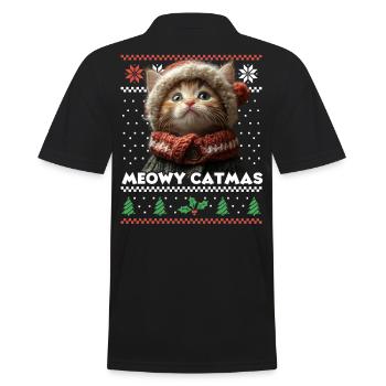 Meowy Catma's Christmas Matching Look with Kitten - Men's Polo Shirt - black - Back - Kai (181cm)