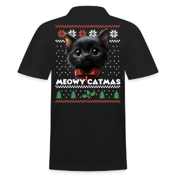 Meowy Catmas Weihnachten Partnerlook mit Kätzchen - Männer Poloshirt - Schwarz - Hinten - Kai (181cm)
