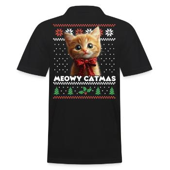 Meowy Catma's Christmas Matching Look with Kitten - Men's Polo Shirt - black - Back - Kai (181cm)