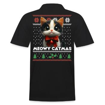 Meowy Catmas Weihnachten Partnerlook mit roter - Männer Poloshirt - Schwarz - Hinten - Kai (181cm)