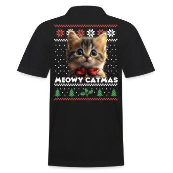 Meowy Catma's Christmas Matching Look with Kitten - Men's Polo Shirt - black - Back - Kai (181cm)