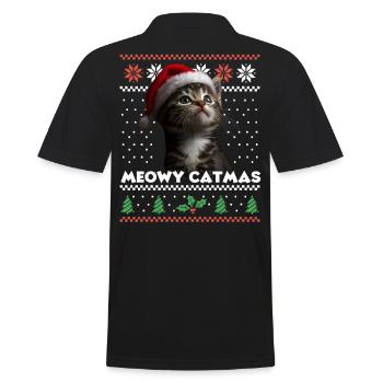 Meowy Catmas Weihnachten Partnerlook mit Santa-Hat - Männer Poloshirt - Schwarz - Hinten - Kai (181cm)