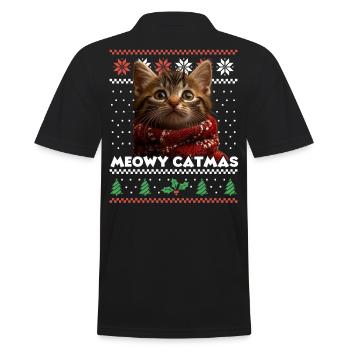 Meowy Catmas Weihnachten Partnerlook mit rotem - Männer Poloshirt - Schwarz - Hinten - Kai (181cm)