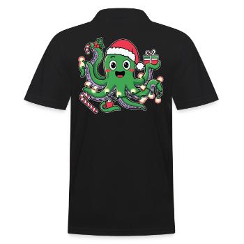 Christmas Octopus with Lights and Hat Christmas - Men's Polo Shirt - black - Back - Kai (181cm)