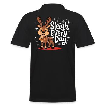 Sleigh Every Day Lustiges Rentier Weihnachten - Männer Poloshirt - Schwarz - Hinten - Kai (181cm)