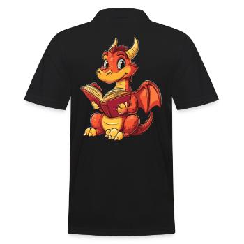 Fröhlicher roter Drache Fantasie für Buchliebhaber - Männer Poloshirt - Schwarz - Hinten - Kai (181cm)