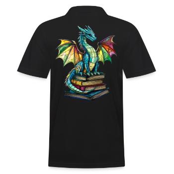 Buntglas-Drache – Kunstvolles Design Fantasy-Fans - Männer Poloshirt - Schwarz - Hinten - Kai (181cm)