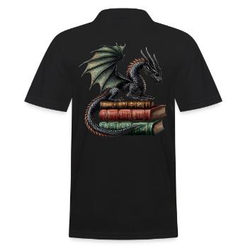 Schwarzer Drache – Antike Bücher für Fantasy-Fans - Männer Poloshirt - Schwarz - Hinten - Kai (181cm)