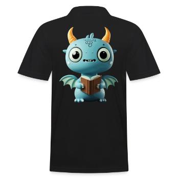 Verspielter blauer Drache – Fantasie für Leser - Männer Poloshirt - Schwarz - Hinten - Kai (181cm)