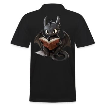 Niedlicher schwarzer Drache – Fantasie Bücherfans - Männer Poloshirt - Schwarz - Hinten - Kai (181cm)
