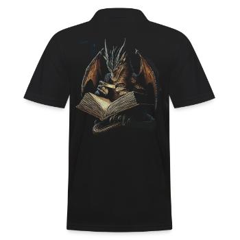 Dunkler Drache mit Buch – Mystische Fantasie - Männer Poloshirt - Schwarz - Hinten - Kai (181cm)
