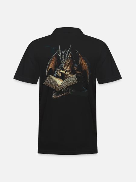 Dunkler Drache mit Buch – Mystische Fantasie - Männer Poloshirt - Schwarz