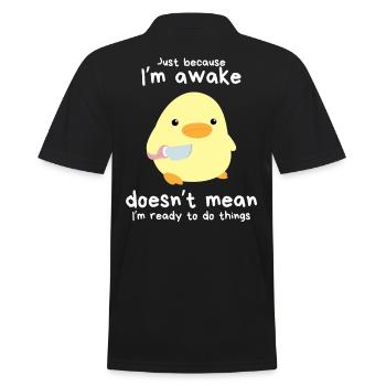"Just Because I'm Awake" - Duck with Knife Meme - Men's Polo Shirt - black - Back - Kai (181cm)
