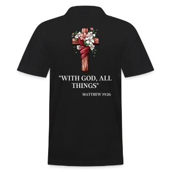 Croix avec Matthieu 19:26 : Tout est auprès de Dieu - Polo Homme - noir - Dos - Kai (181cm)