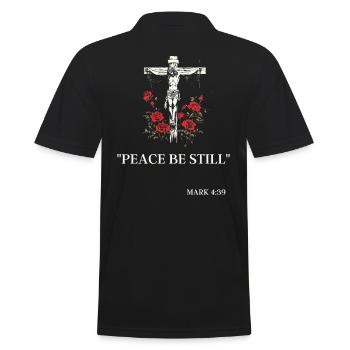 Jésus sur la croix et Marc 4:39 : Que la paix se calme - Polo Homme - noir - Dos - Kai (181cm)