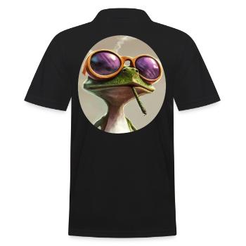 Cartoon frog smoking weed: Psychedelic croak - Men's Polo Shirt - black - Back - Kai (181cm)