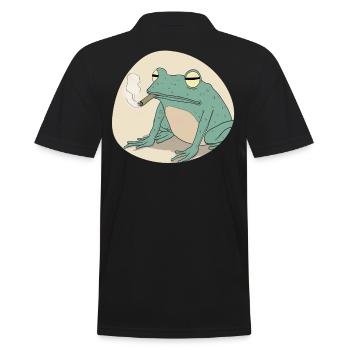 Funny frog smokes pot: pure cannabis and croak - Men's Polo Shirt - black - Back - Kai (181cm)