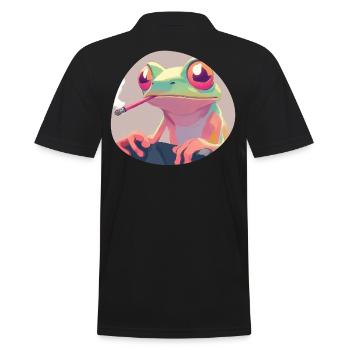 Frog Prince smokes pot: Funny quacking moment pure - Men's Polo Shirt - black - Back - Kai (181cm)