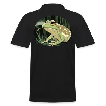 Pot-smoking frog croaks: Cannabis, Weed, Fun - Men's Polo Shirt - black - Back - Kai (181cm)