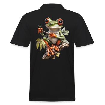Frog with Joint on Branch - Weed Frog Design - Men's Polo Shirt - black - Back - Kai (181cm)