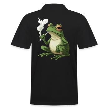 Frog with Cigarette in Mouth - Weed Frog Design - Men's Polo Shirt - black - Back - Kai (181cm)
