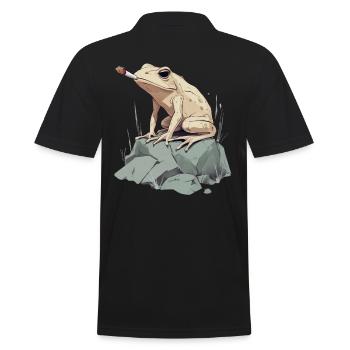 Frosch mit Zigarette auf Stein - Weed Frosch - Männer Poloshirt - Schwarz - Hinten - Kai (181cm)