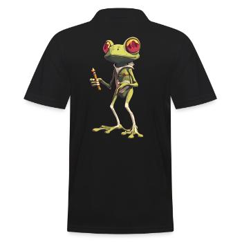 Frosch mit Joint und roten Augen - Weed Frosch - Männer Poloshirt - Schwarz - Hinten - Kai (181cm)