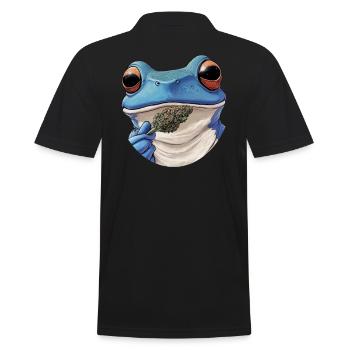 Blauer Frosch mit Weed-Blüte - Weed Frosch Design - Männer Poloshirt - Schwarz - Hinten - Kai (181cm)