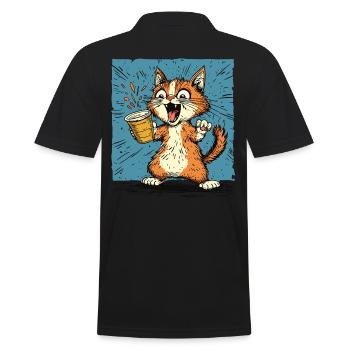 Excited cat with coffee in comic style - Men's Polo Shirt - black - Back - Kai (181cm)