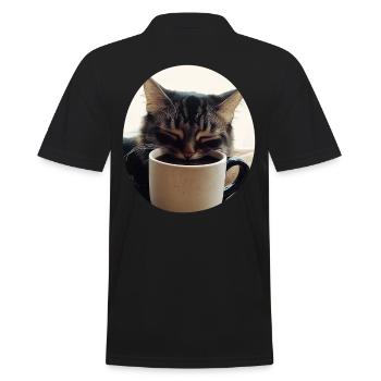 Chat endormi avec tasse à café - Polo Homme - noir - Dos - Kai (181cm)